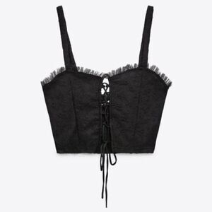 Zara Tulle Lace Up Black Crop Tank Top